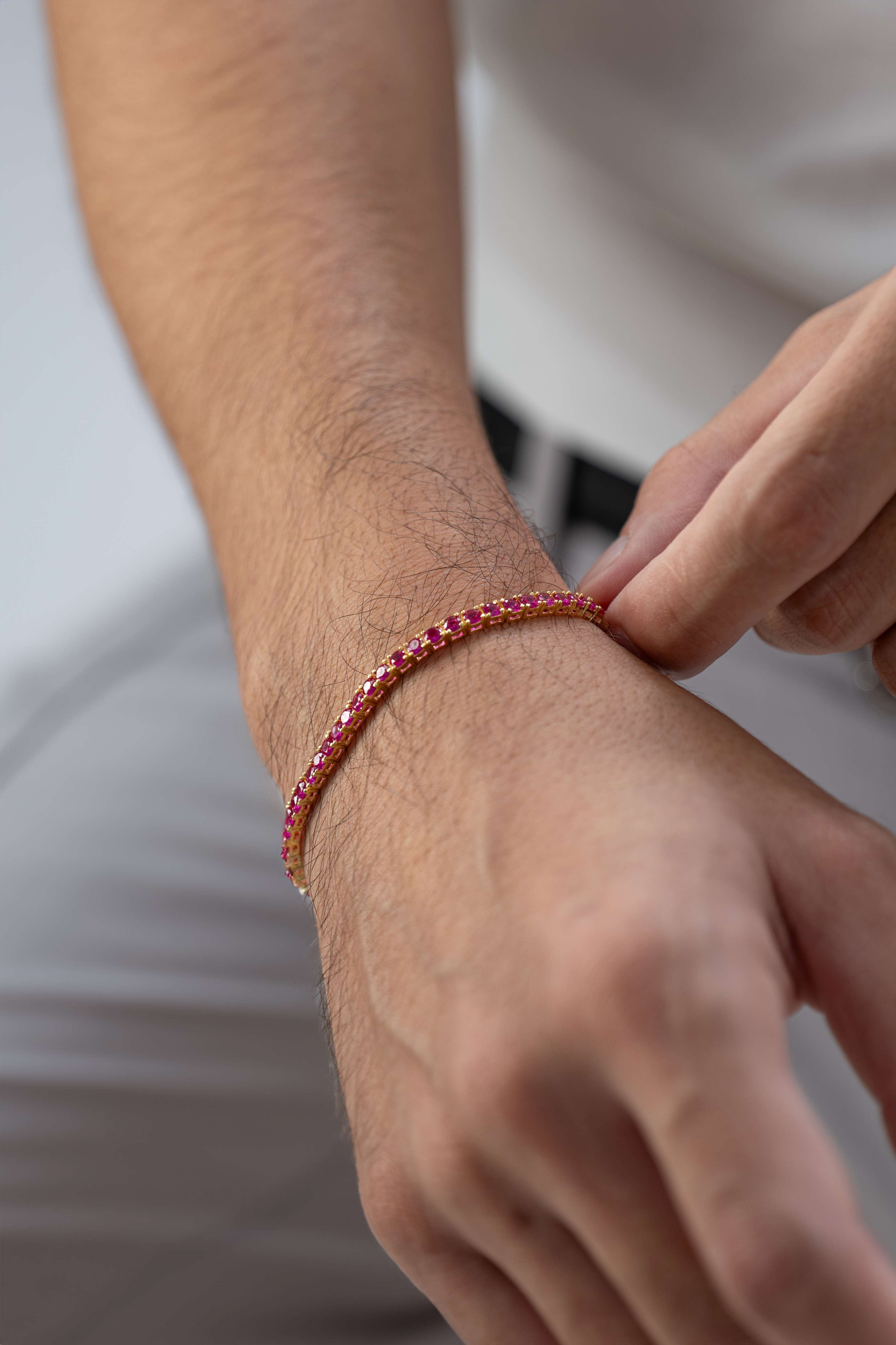 Bracciale " Tennis " Argento Dorato e Pietre Fucsia - Meraki Jewels