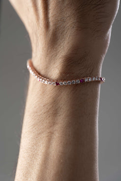 Bracciale " Tennis " Argento Oro Rosa e Diamanti e Pietre Fucsia 5/1 - Meraki Jewels