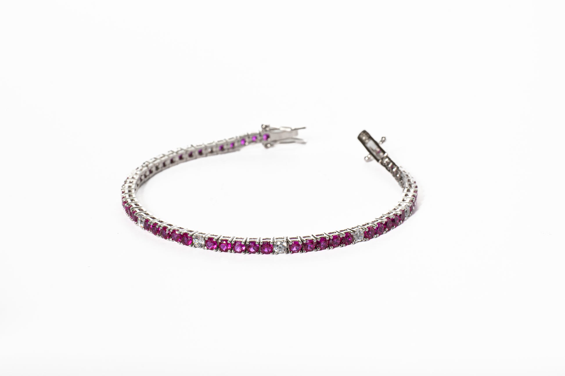 Bracciale " Tennis " Argento con Pietre Fucsia e Diamanti - Meraki Jewels