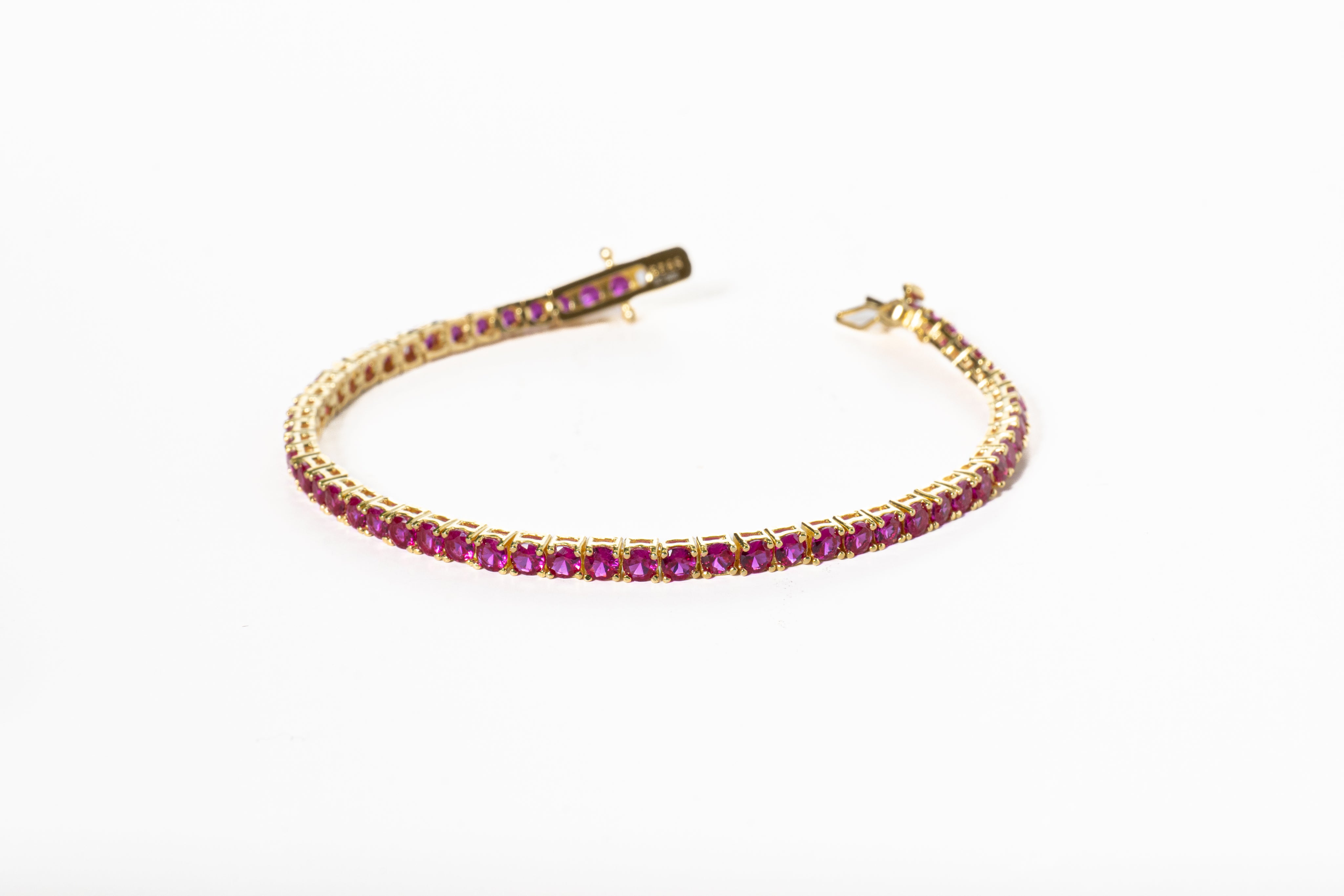 Bracciale " Tennis " Argento Dorato e Pietre Fucsia - Meraki Jewels