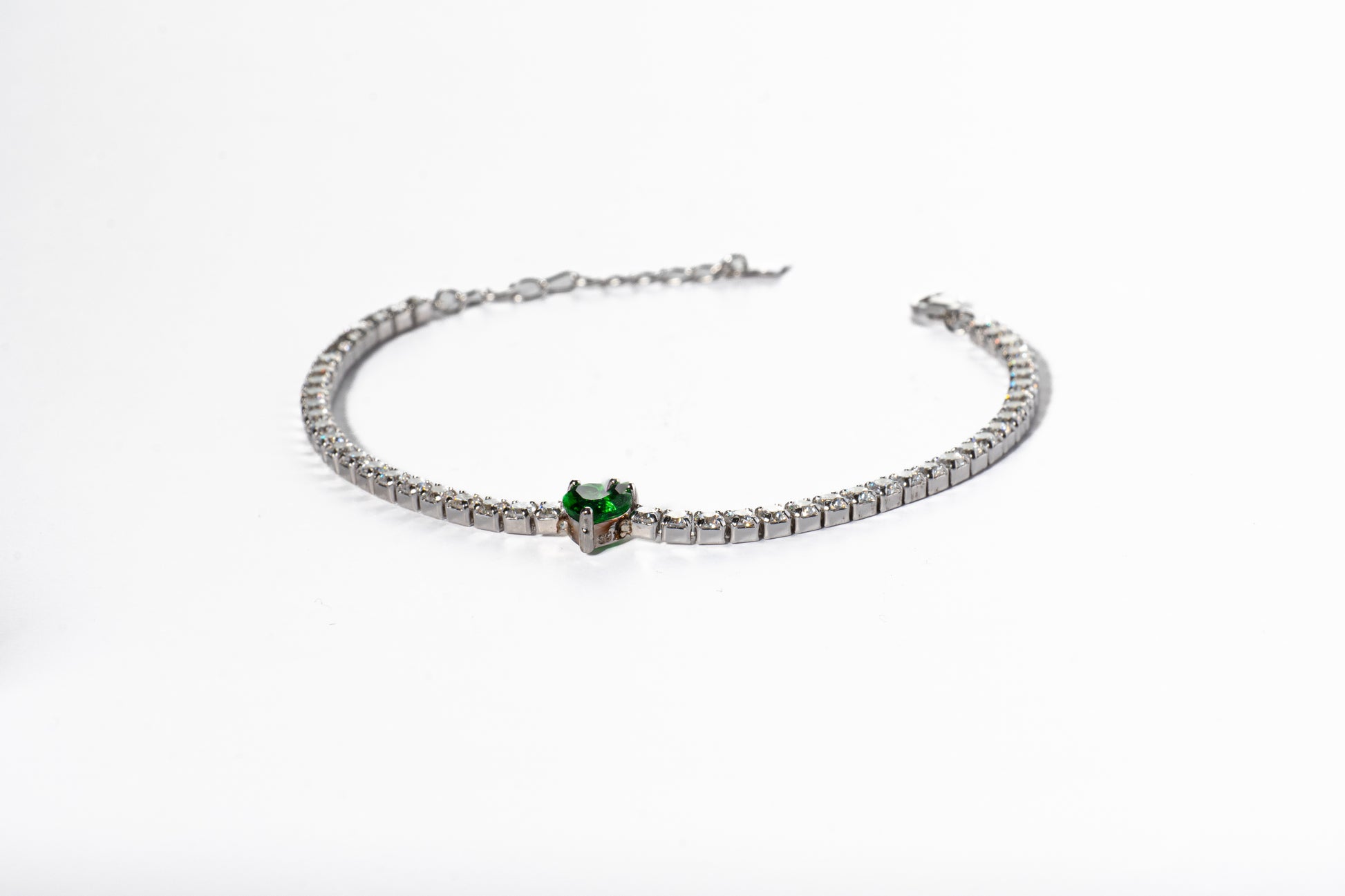 Bracciale " Tennis " Argento con Cuore Green - Meraki Jewels