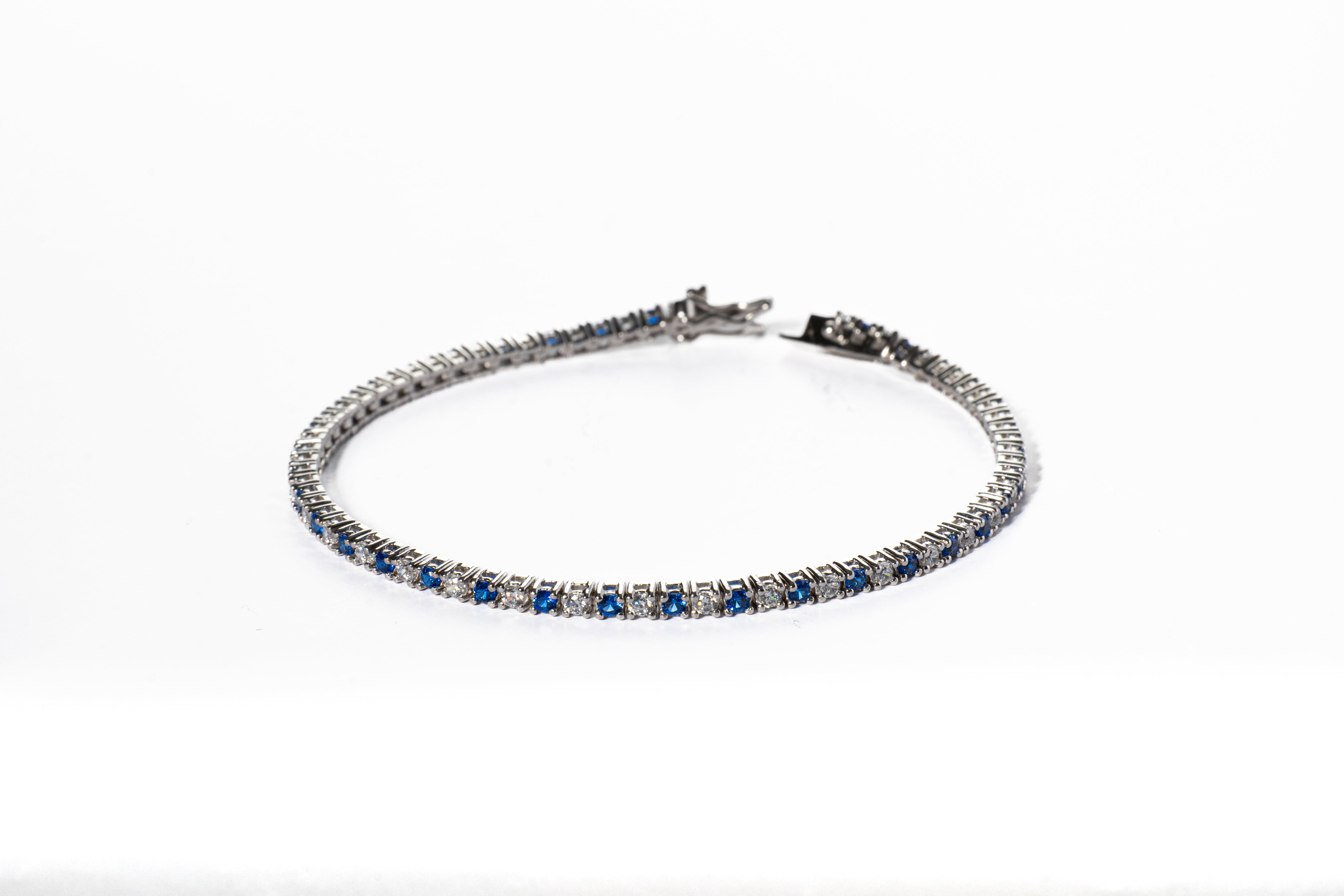 Bracciale " Tennis " Argento con Pietre Blu e Diamanti 1/1 - Meraki Jewels