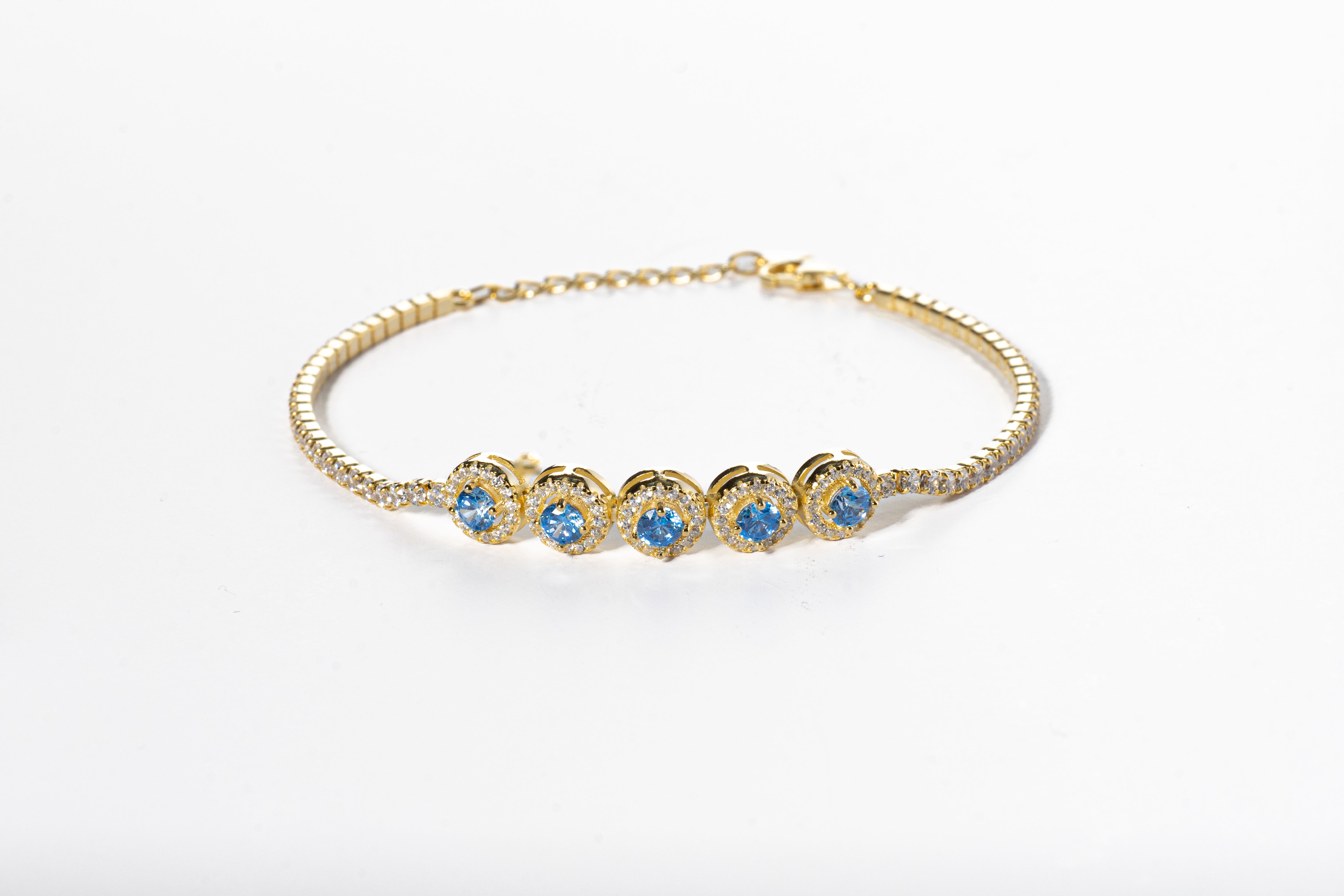 Bracciale " Tennis " Argento Dorato con Diamanti Blue 4mm - Meraki Jewels