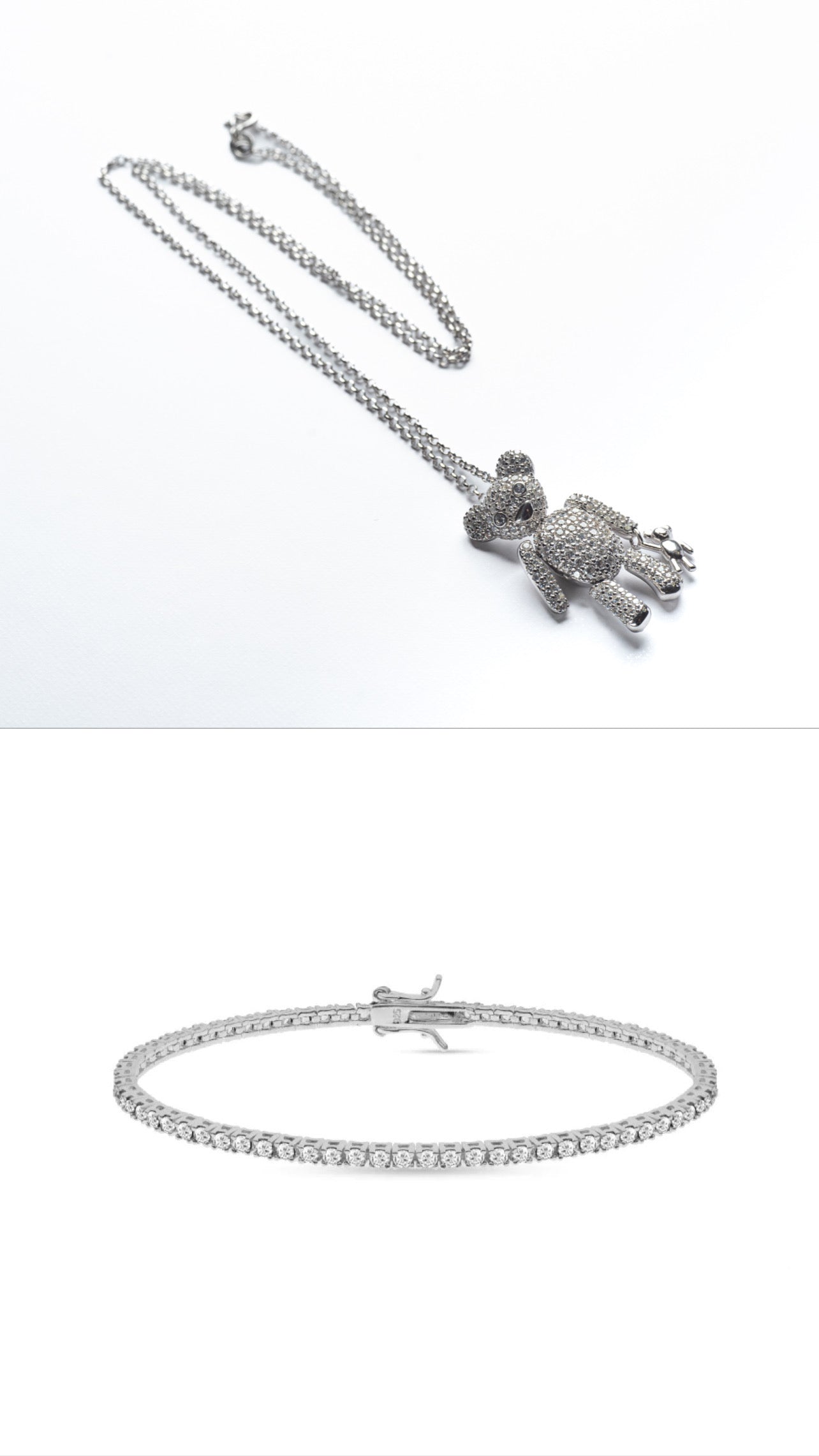 Combo Bracciale "Tennis" Argento e Diamanti + Collana Pendente Orso "Ice" - Meraki Jewels