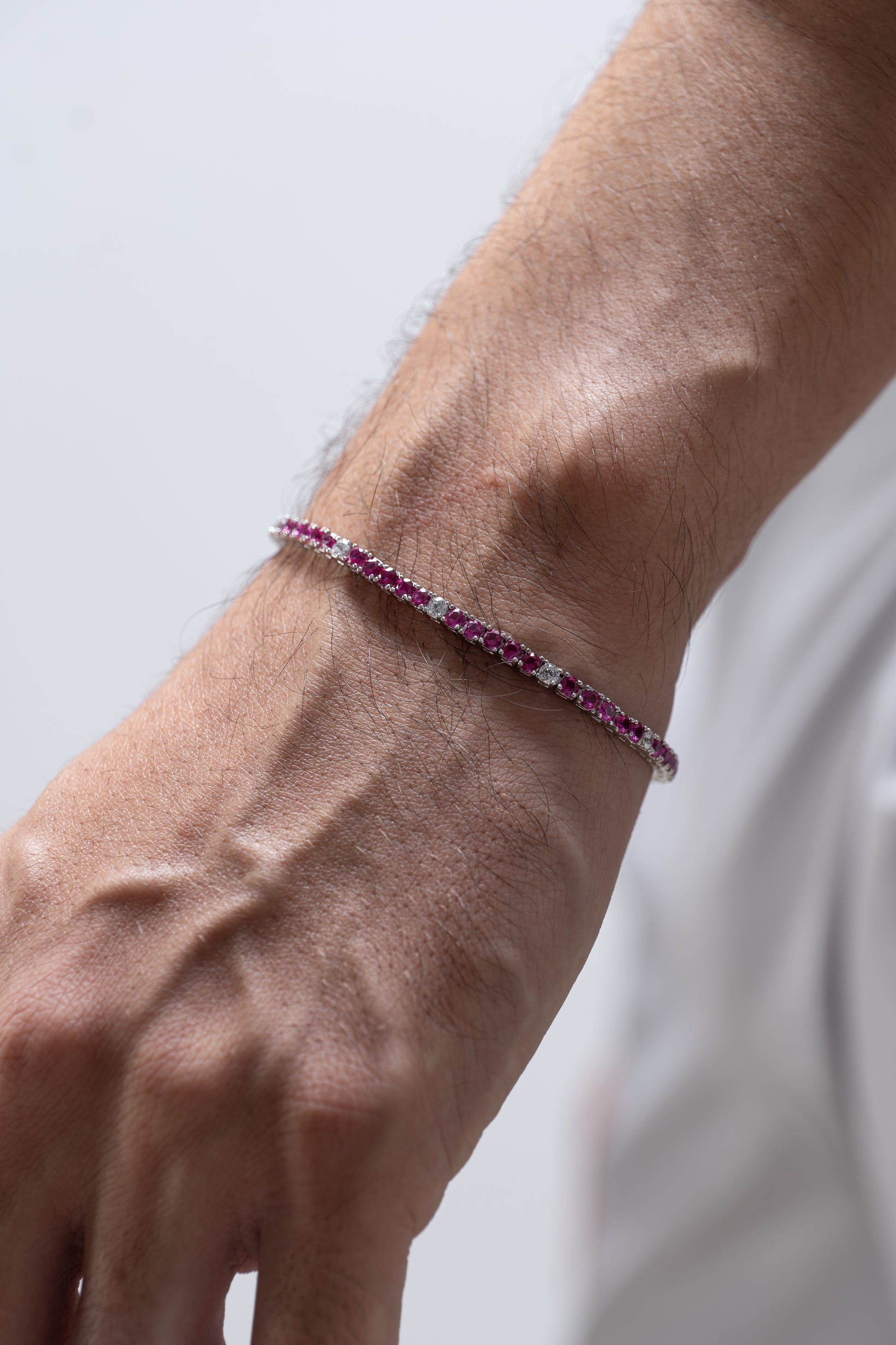 Bracciale " Tennis " Argento con Pietre Fucsia e Diamanti - Meraki Jewels